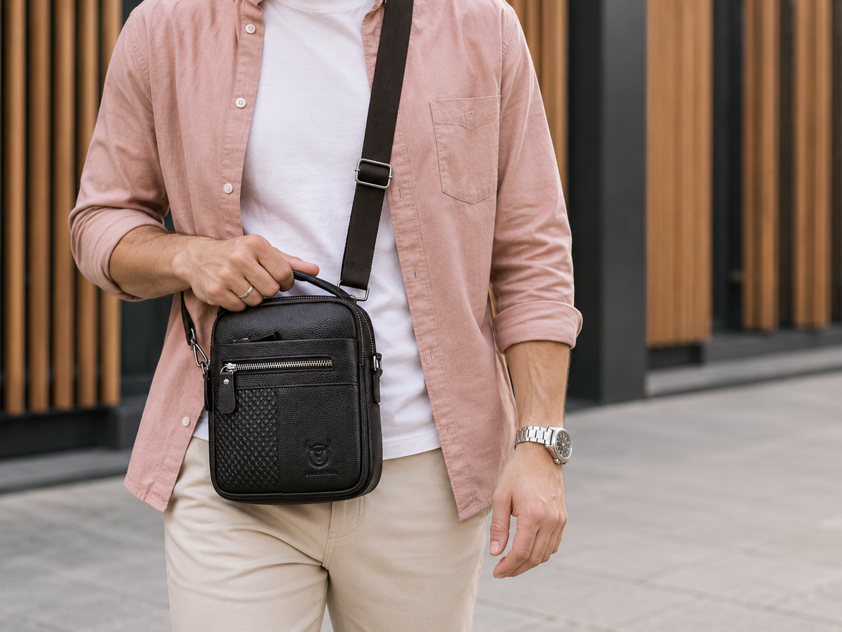 Bolsa transversal masculina em couro: elegância que atravessa o tempo