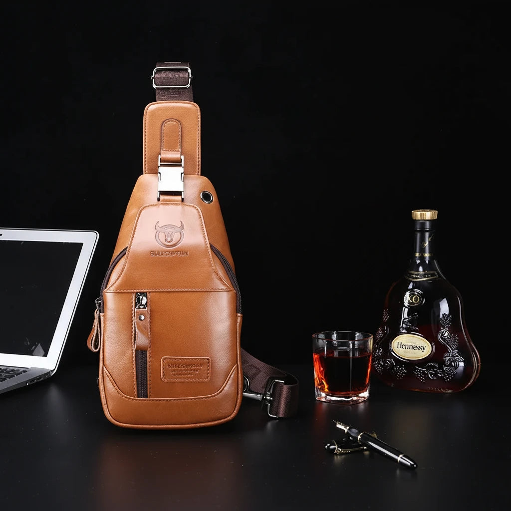 Bolsa de Ombro Masculina Com Alça em Couro Modelo Falkoran