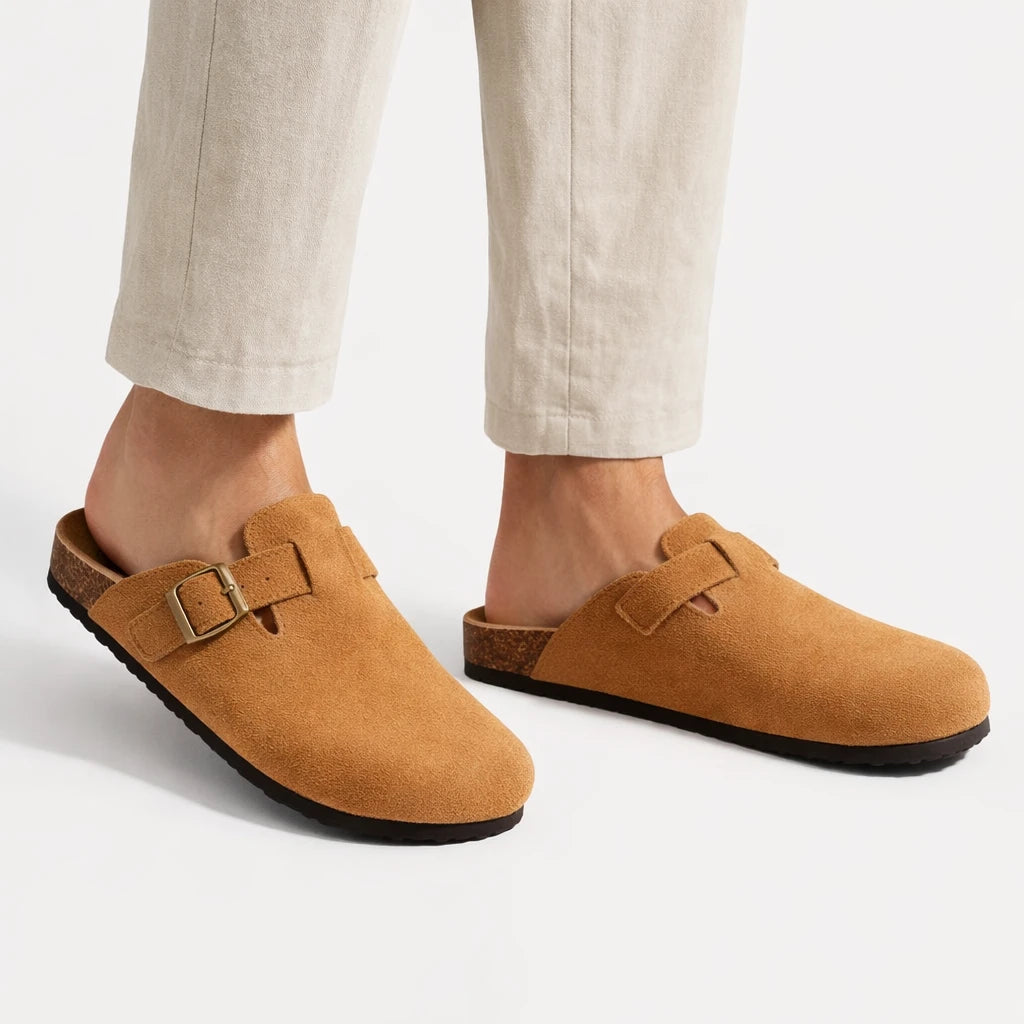 Sandália Papete Masculina em Couro Suede Canyon Caqui