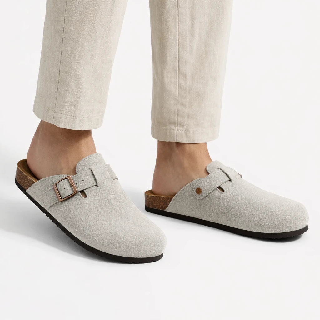 Sandália Papete Masculina em Couro Suede Canyon Cinza