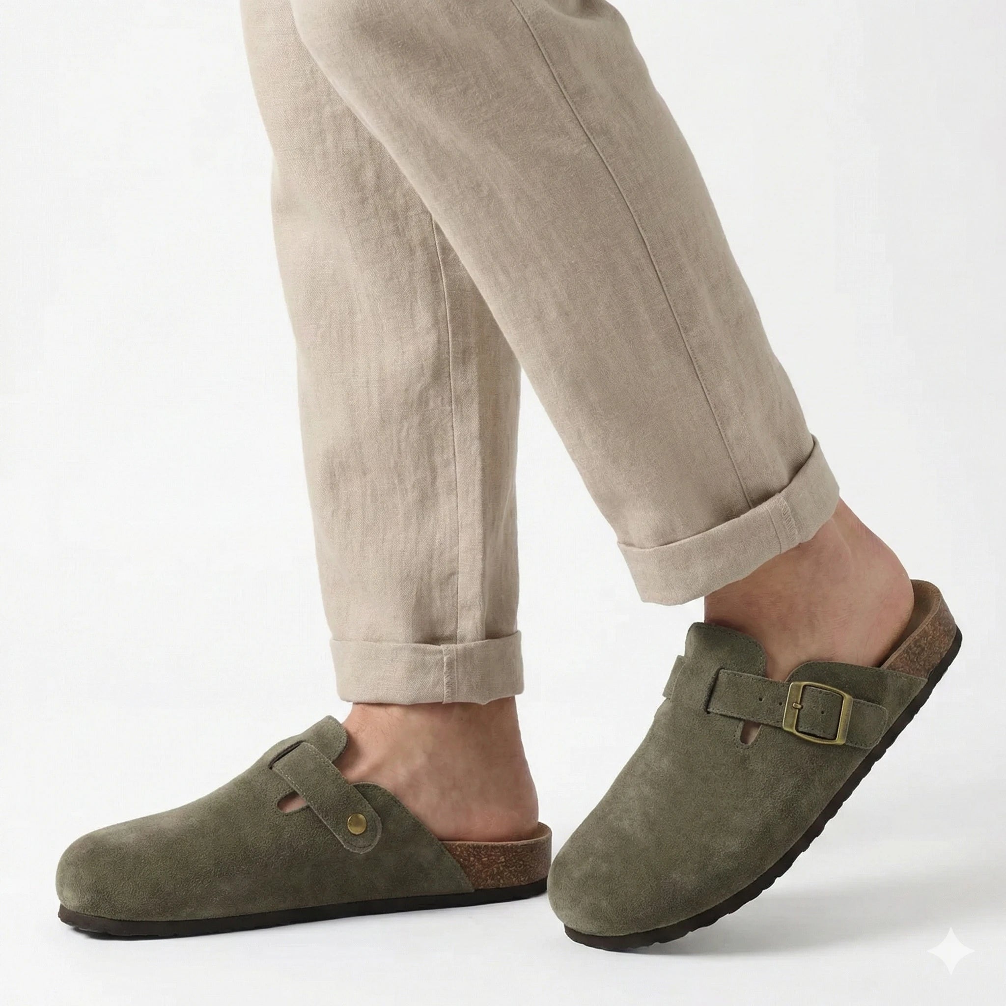 Sandália Papete Masculina em Couro Suede Canyon Verde